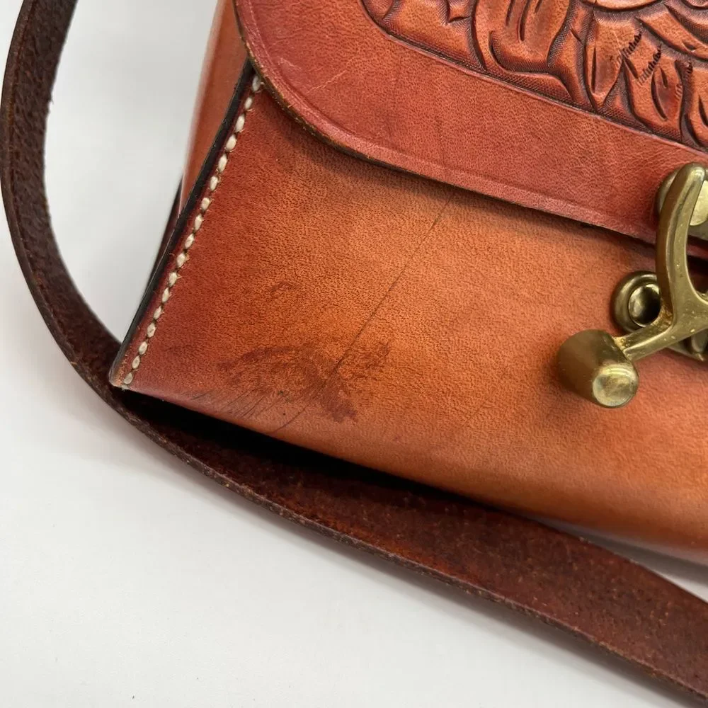 Vintage Tooled Leather Saddle Bag